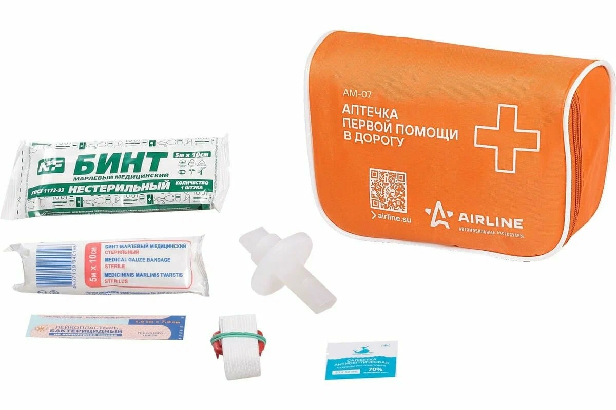 Аптечка автомобильная AIRLINE текстильный футляр AM-07
