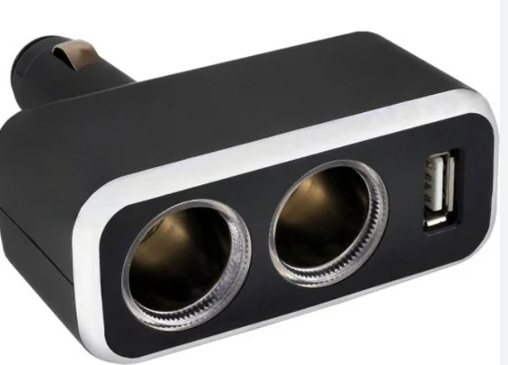 Разветвитель прикуривателя 2 гнезда + USB  SKYWAY Черный, предохранитель 5А, USB 1A