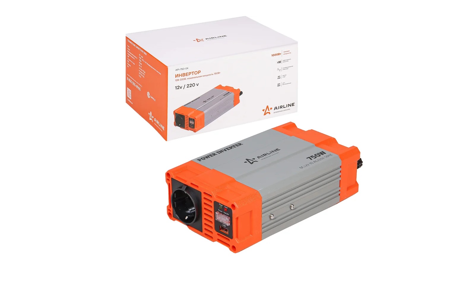 Преобразователь напряжения 12-220В, 75Вт AIRLINE