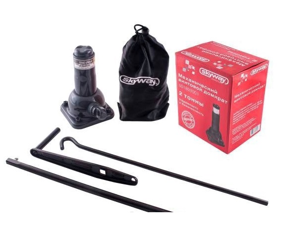 Домкрат мех. винт. 2т h 180-400мм SKYWAY,(телескопический),ручка в комплекте,в коробке S01803001