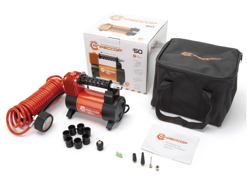 Компрессор АГРЕССОР 50л/мин мет 12V23A 280W 10АТМ от АКБ шланг 5 м, сумка