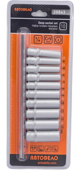 Набор головок торцевых 10 предм. АвтоДело длинных 1/4