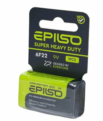 Батарейка EPILSO 6F22 Shrink Card 9V(угольно-цинковая крона)