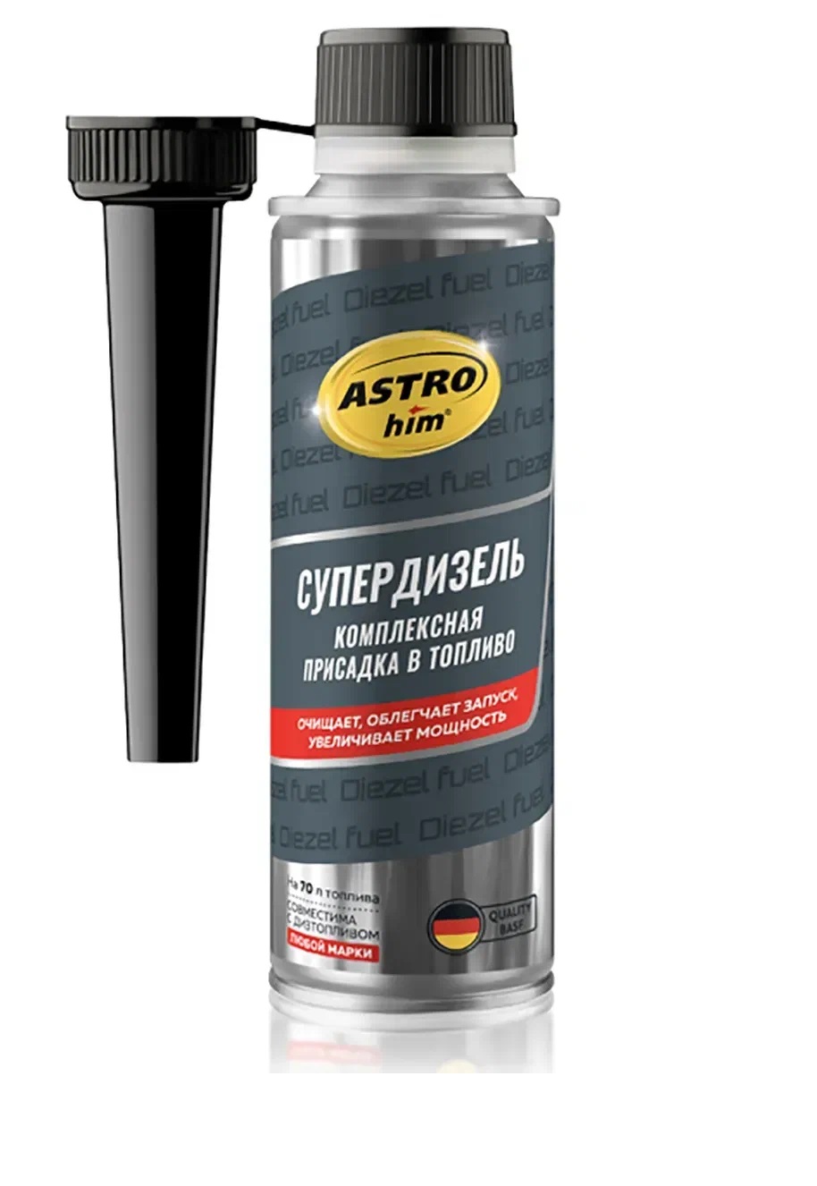 Присадка в топливо ASTROhim комплексная СуперДИЗЕЛЬ 300мл жестяной флакон с лейкой