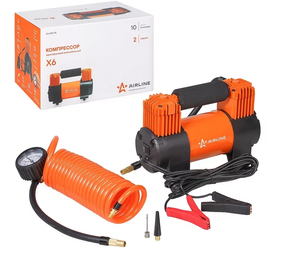 Компрессор метал. 70л/мин в прикуриватель AIRLINE STANDART X6 10АТМ CA-070-17S